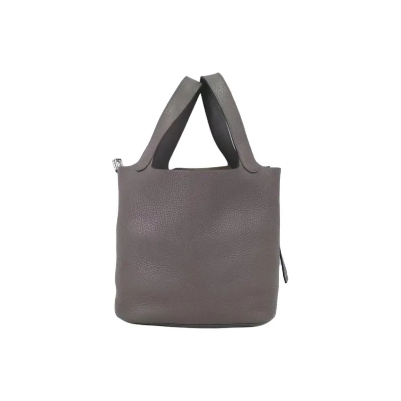 HERMES Picotin Lock Clemence Bullock Leather Basket Bag, Bucket Bag, Handbag Women's 8F Gris ÉTain Tin Gray-2
