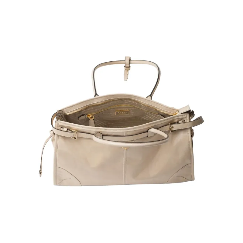 PRADA Soft Leather Shoulder Bag, Crossbody Bag, Handbag Large Size Women's Lime Gray-3