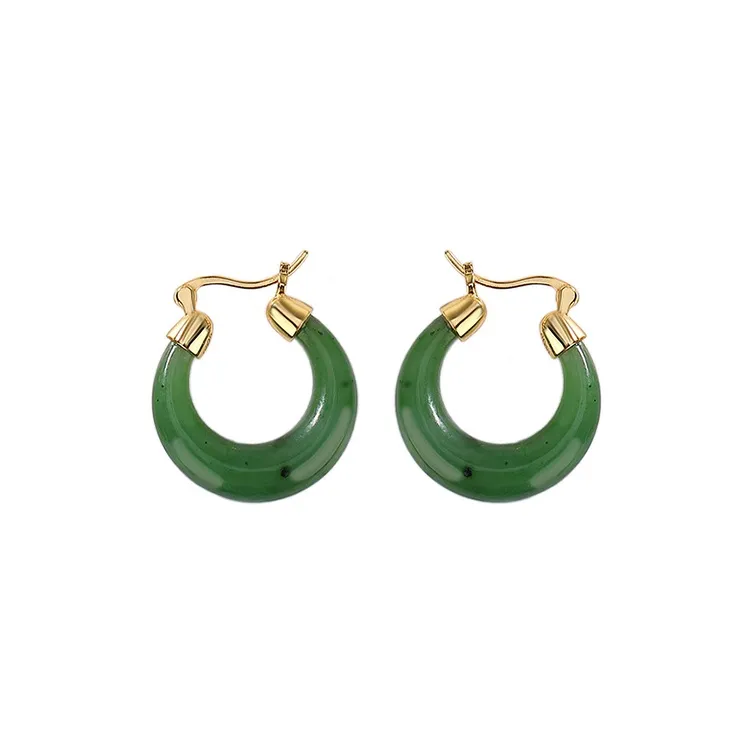 HENGTAIZHUBAO Hetian Jade Earrings Green Jade Women's-0