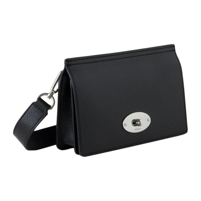 Mulberry Small Grain Leather Messenger Bag Shoulder Bag Crossbody Bag Men's Black-1
