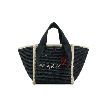 MARNI Logo Embroidered Woven Top Handle Tote Bag
