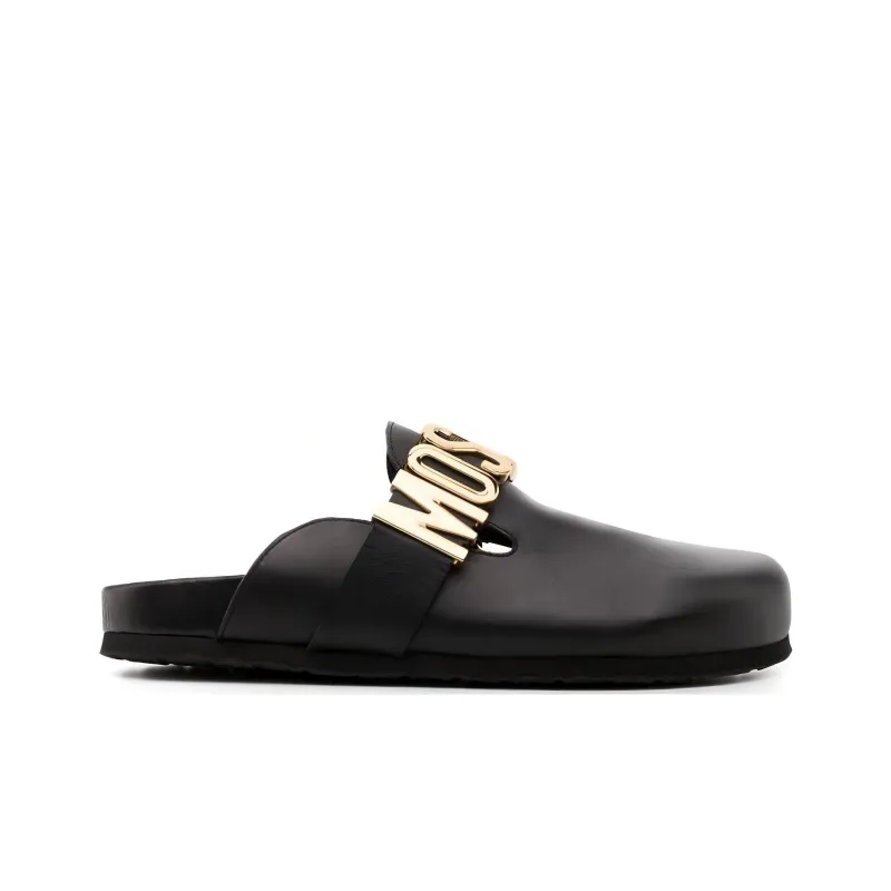MOSCHINO Logo-plaque Leather Slippers-1