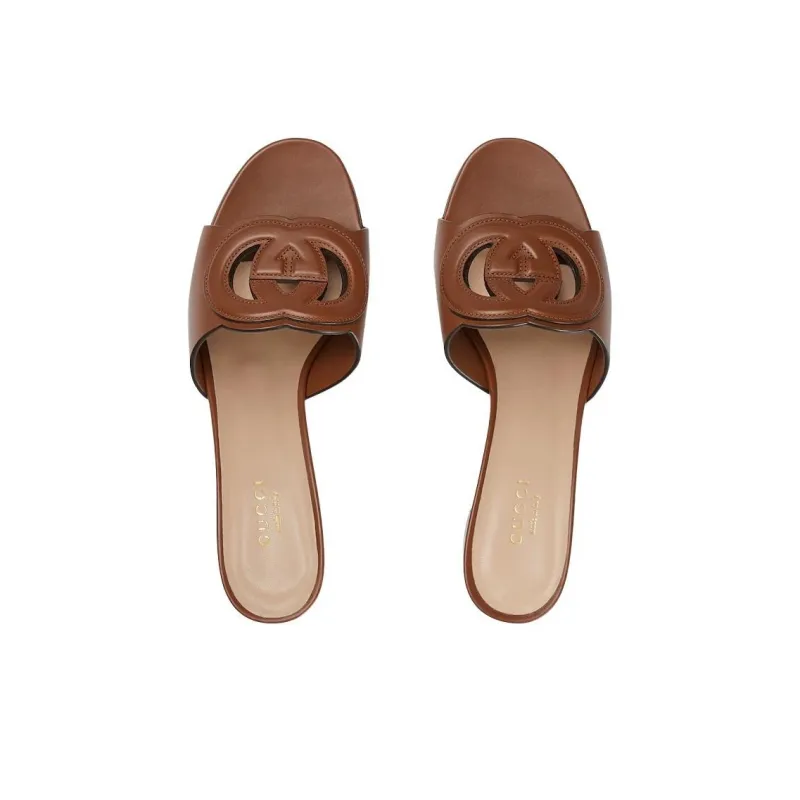GUCCI Interlocking Slide Slippers Women's Brown-2