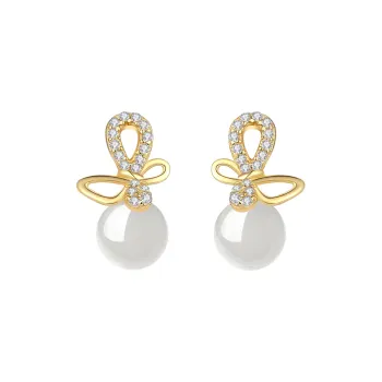 Worship 925 Sterling Silver Hetian Jade Earrings Women's White