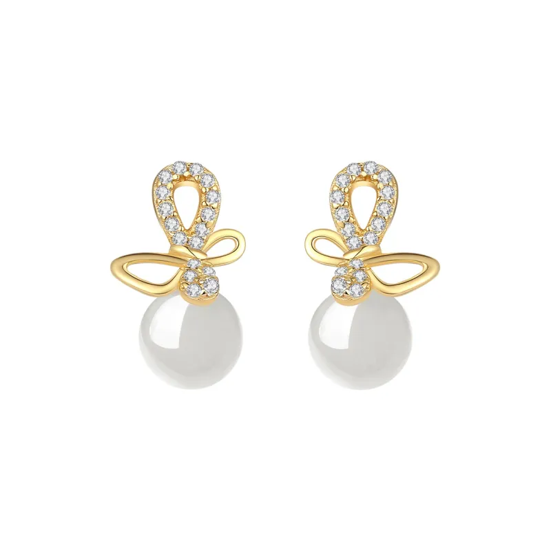 Worship 925 Sterling Silver Hetian Jade Earrings Women's White-0