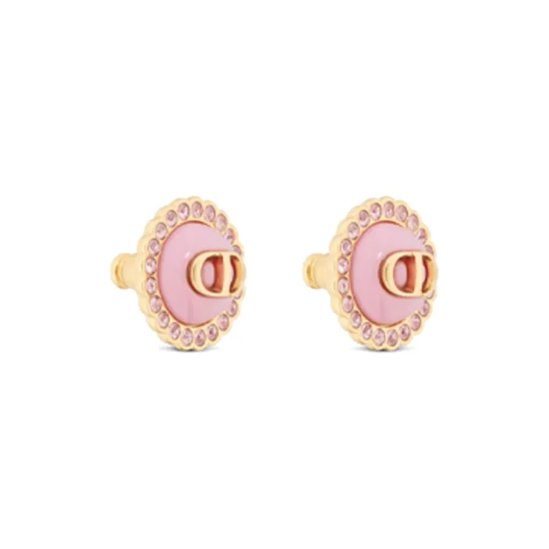 DIOR Metal Crystal Glass Earrings Women's Pink-1