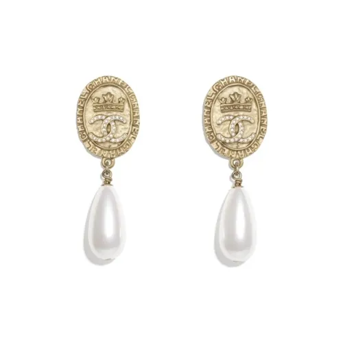 CHANEL Earrings Women's Gold/White