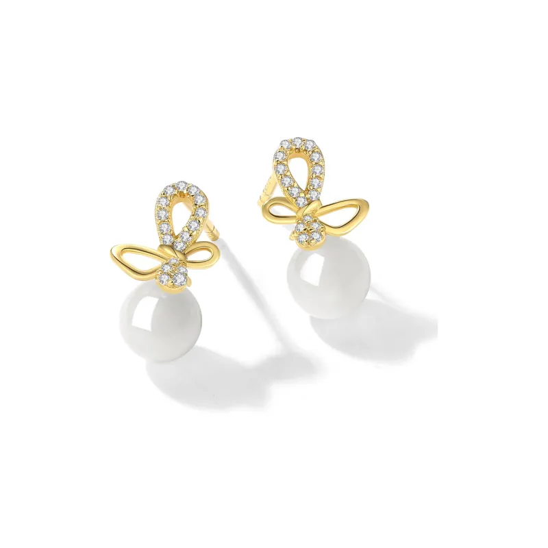 Worship 925 Sterling Silver Hetian Jade Earrings Women's White-1