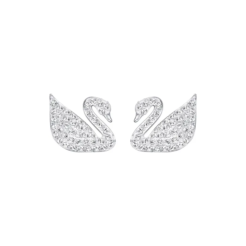 Swarovski Swan Rhodium Plated Earrings Women's White-0