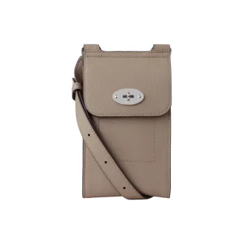 Mulberry Grained Leather Cell Phone Pouch Shoulder Bag Crossbody Bag Mini Men's Sand White