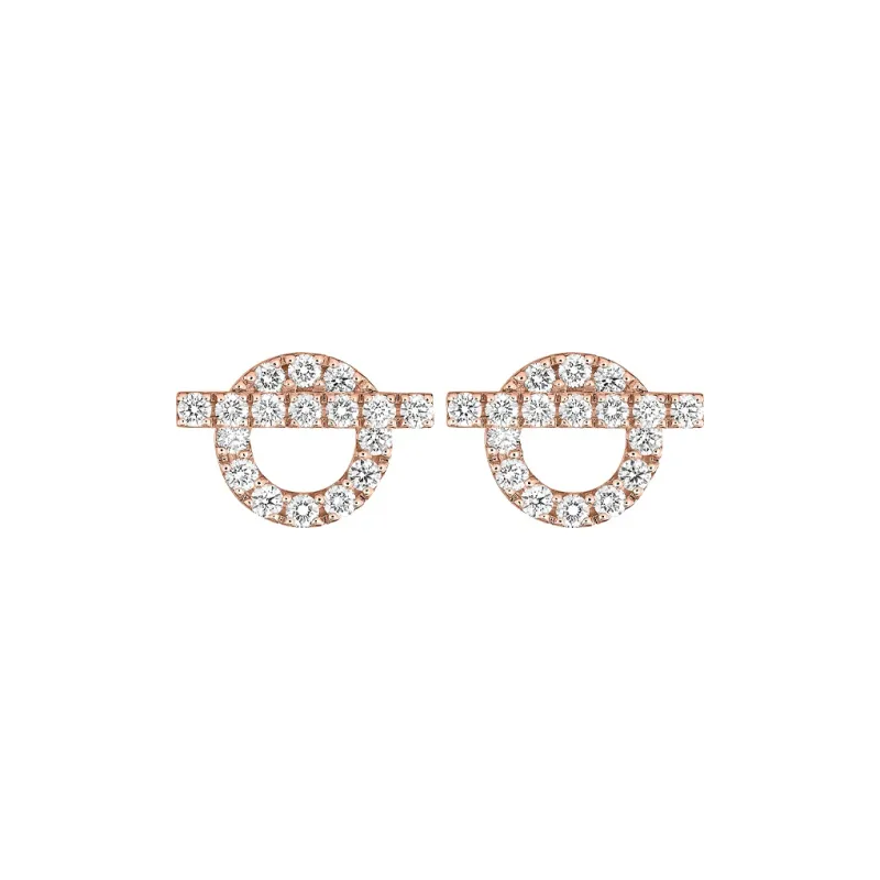 HERMES 18K Rose Gold Rhinestone-Embellished Earrings Women's Rose Gold-0