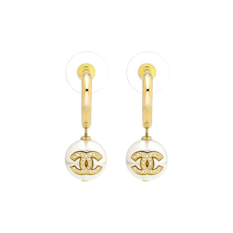CHANEL Pearl Hoop Earrings-1