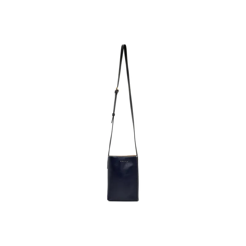 MARNI Grained Calfskin Messenger Bag Crossbody Bag Shoulder Bag Men's Marine Blue & Gray-3