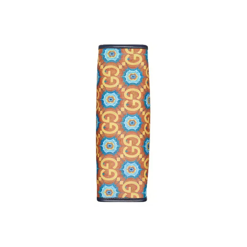 GUCCI Canvas With Leather Clutch Unisex Orange & Dark Blue-6