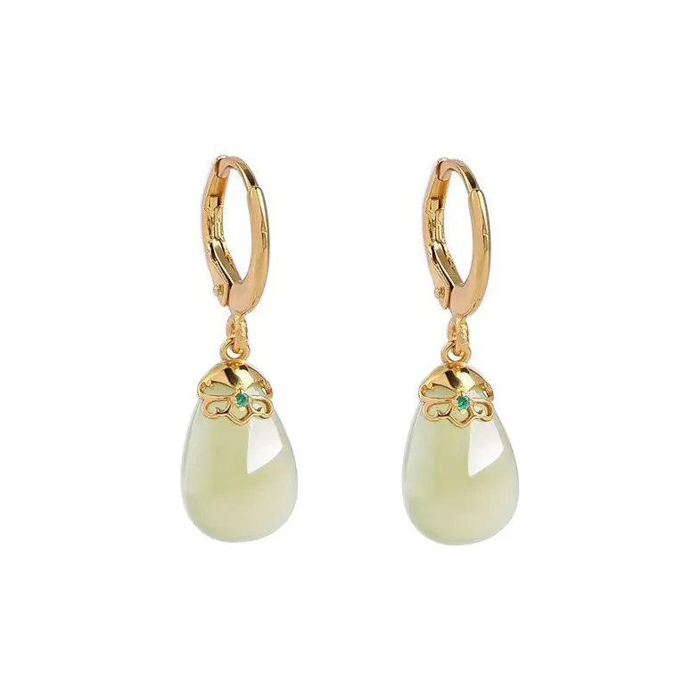 Heng Tai Jewelry S925 Silver Hetian Jade Earrings Women's-2
