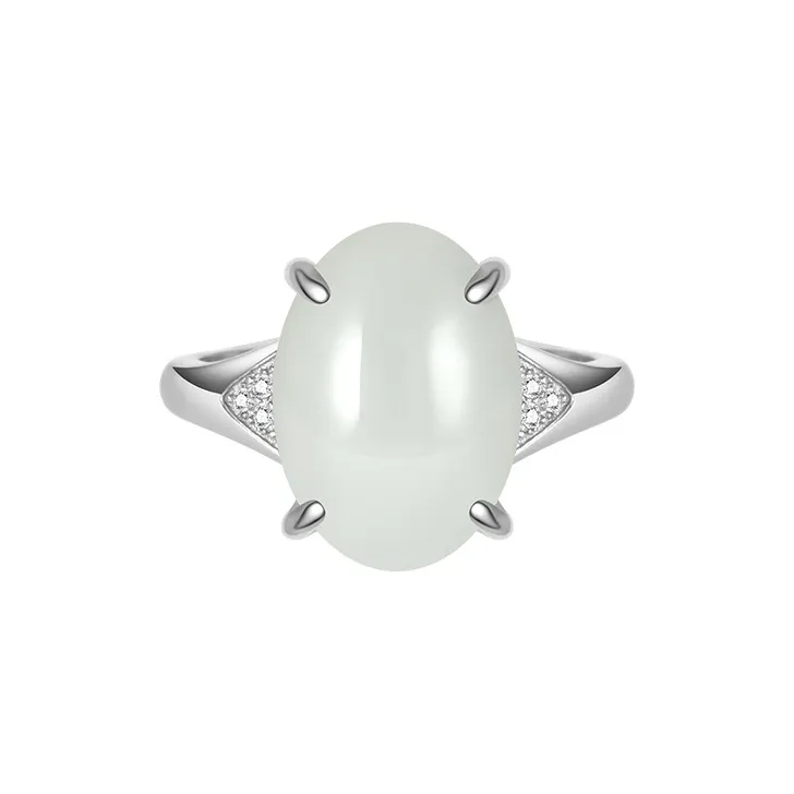 EZRA Hetian White Jade 925 Sterling Silver Rings Women's White Jade-1
