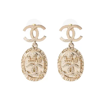 CHANEL Metal Brass Rhinestone Earrings Women's
