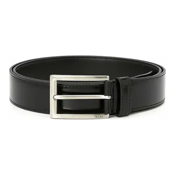 PRADA Letter Logo Pin Buckle Leather Belts Men's Black Width 3cm