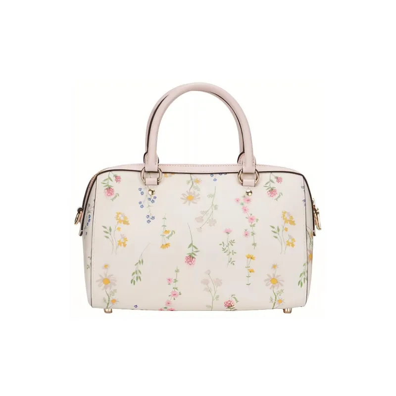 COACH Rowan Leather Boston Bag, Pillow Bag, Handbag, Shoulder Bag, Crossbody Bag Tubas Women's White-3