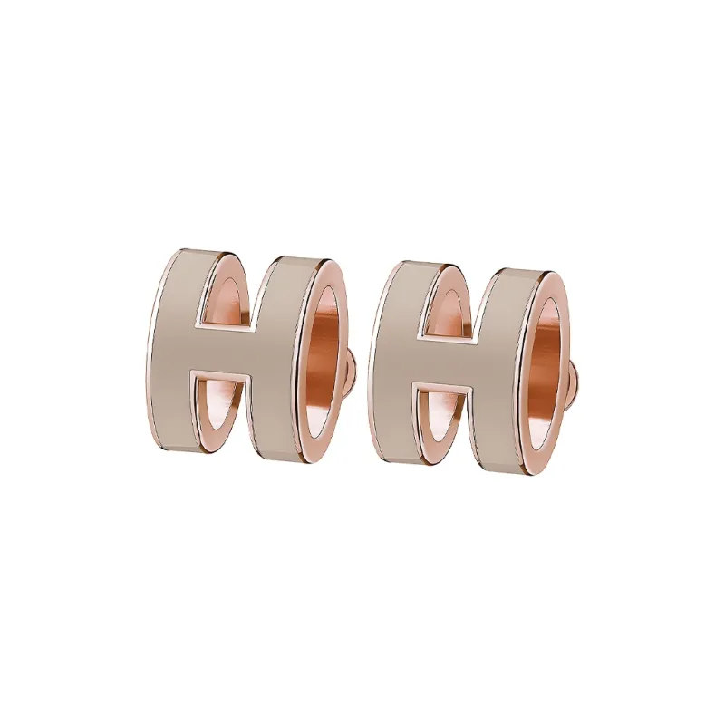 HERMES Enamel Earrings Women's Ice Brown, With Rose Gold Accents-0