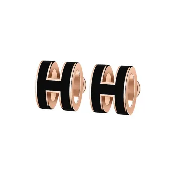 HERMES Enamel Earrings Women's Rose Gold