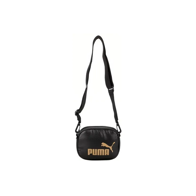 PUMA Leather Crossbody Bag, Shoulder Bag Regular Unisex Pure Black Gold-2