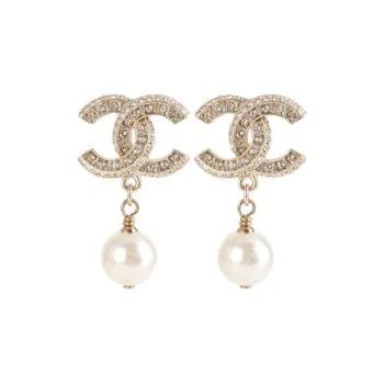 CHANEL Women's CC Metal Logo Pearl Earrings Gold