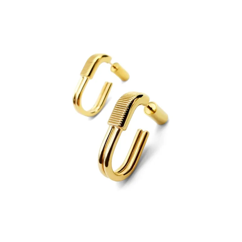 ALP JEWELRY 14K Vacuum Gold Plated U Shaped Hoop Earrings Unisex-2