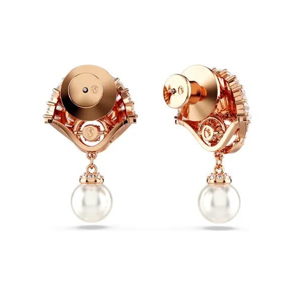 Swarovski Synthetic Cubic Zirconia Rose Gold-Plated Faux Crystal Faux Pearl Earrings Women's White-3