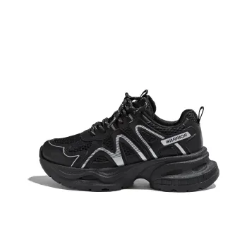 Warrior Breathable Height Increase Low Top Chunky Sneakers Unisex Black Silver