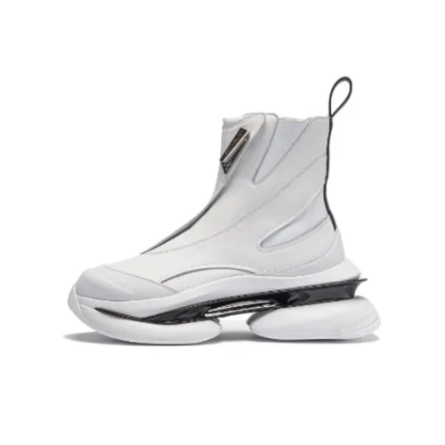 LiNing Sports Life Collection Non-slip Wear-resistant Shock Absorption High-Top Casual Shoes Women's White Black