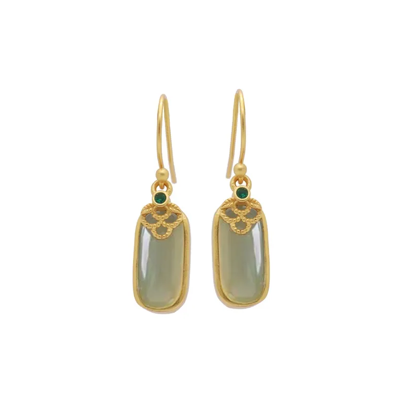 Xiaoyinjiang Earrings Green Jade Women's-0