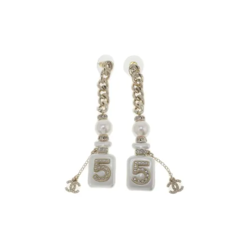 CHANEL Earrings Women's Gold White