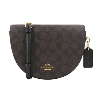 COACH Ellen Leather Shoulder Bag Saddle Bag Crossbody Bag Small Size Women's Dark Brown Monogram