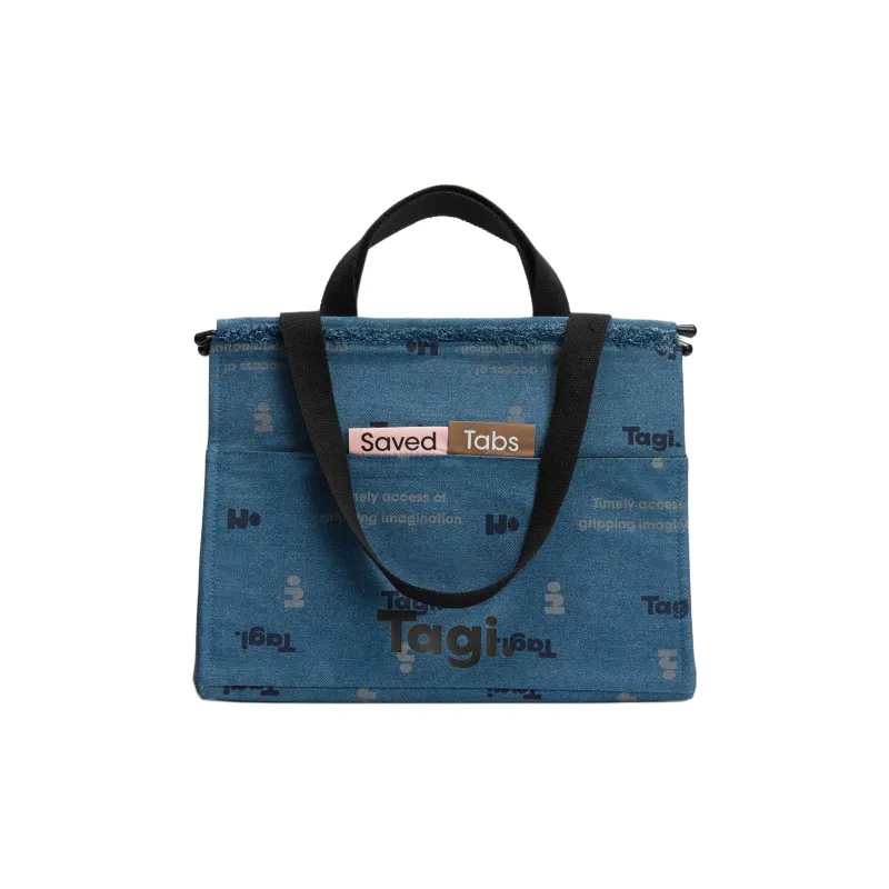 Tagi. Cotton Canvas Bag, Tote Bag, Shopping Bag, Shoulder Bag, Handbag Medium Size Unisex Newspaper Denim-0