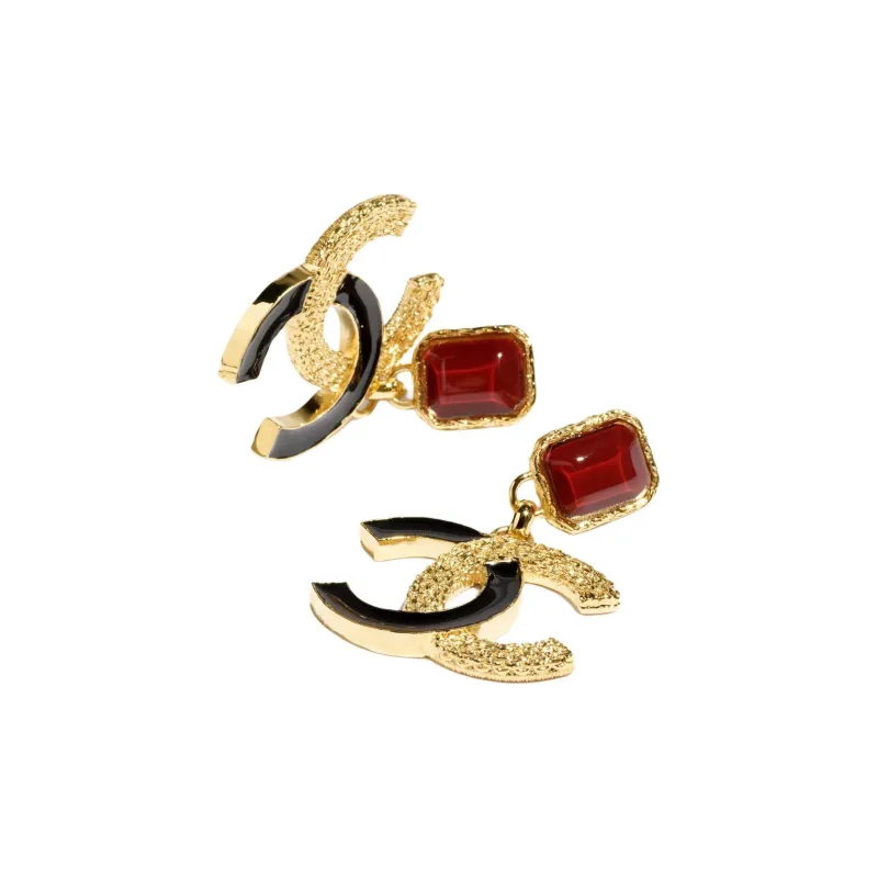 CHANEL Ruby Earrings Women's Gold-1