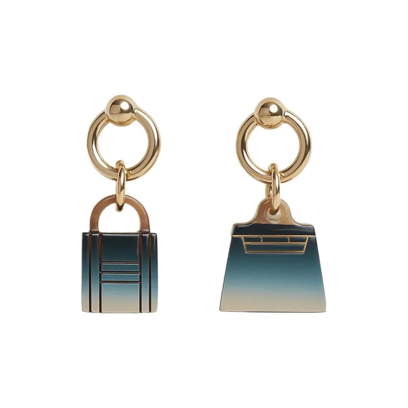 HERMES Amulettes Maroquinier Earrings Women's Blue Gradient/Gold-0