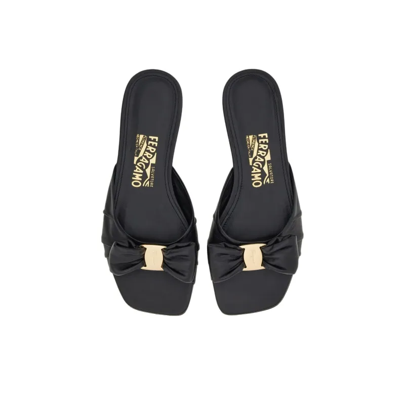 FERRAGAMO Vara Padded Bow-detail Slides-3