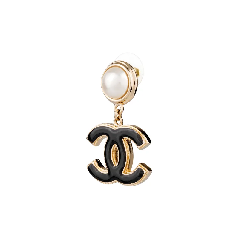 CHANEL Pearl Earrings Women's Black-2