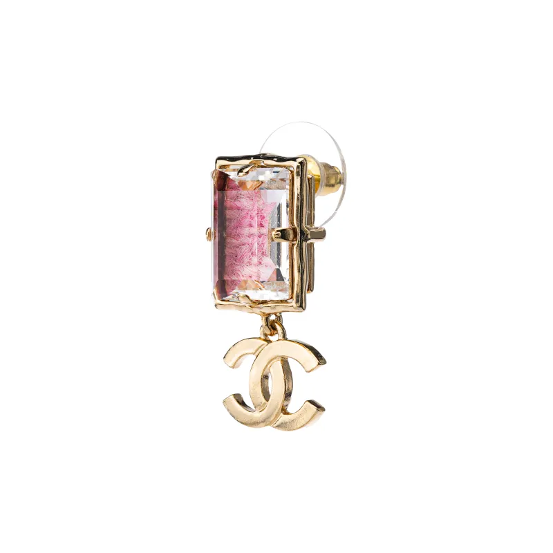 CHANEL Metal Earrings Women's Gold/Pink-2