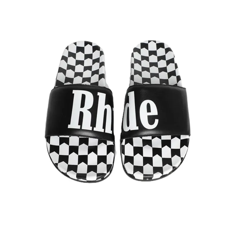 RHUDE Logo Printed Checked Slides-3