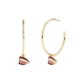 COACH Brass-Plated Enamel Cubic Zirconia Hypoallergenic Titanium Alloy Rod Earrings Unisex Gold