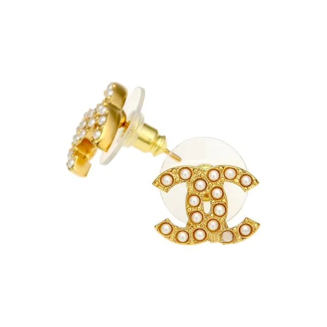 CHANEL Metal Rhinestone Earrings Women's-2