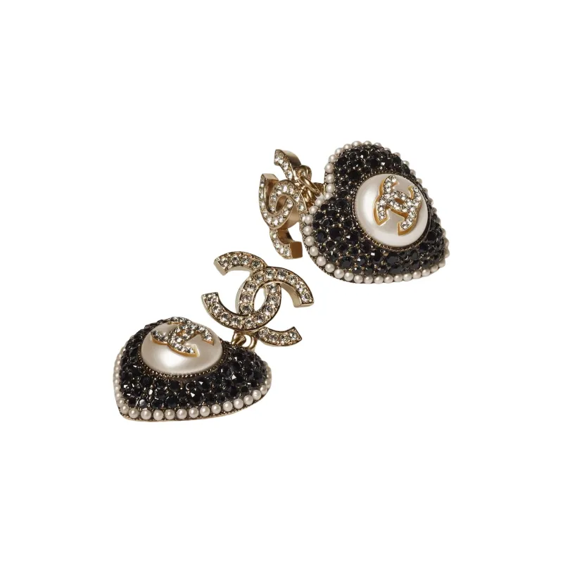CHANEL Earrings Women's Black/Pearl White-1