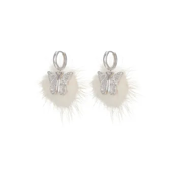 STUGAZI White Gold Plated Copper Mink Fur Earrings Women's