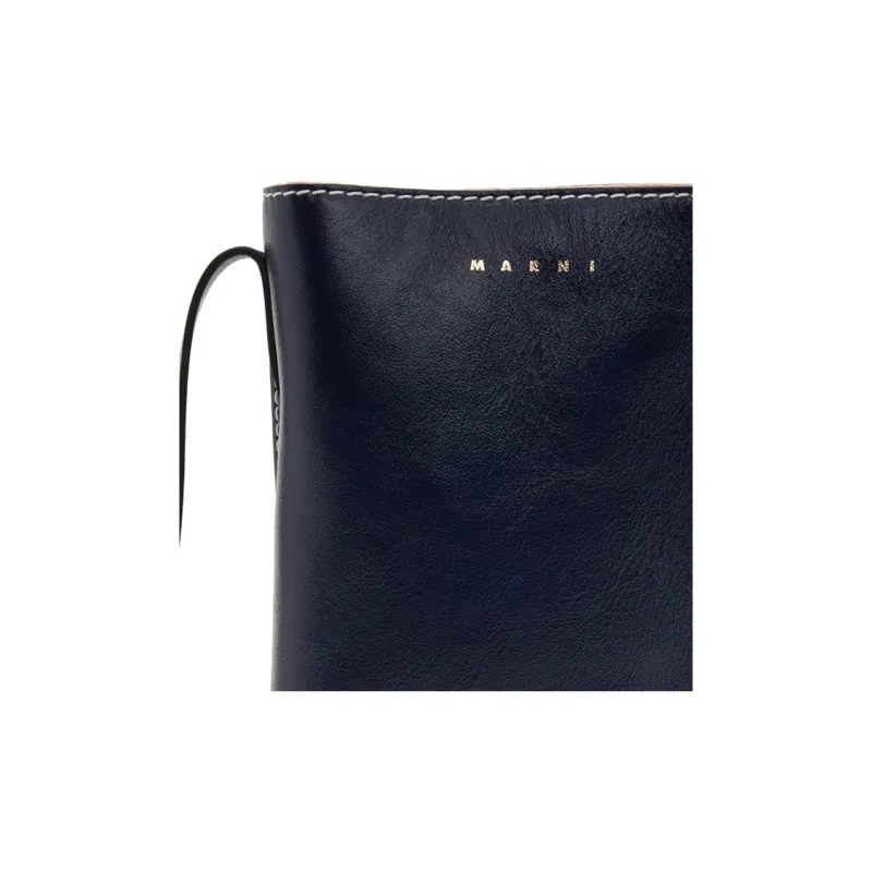 MARNI Grained Calfskin Messenger Bag Crossbody Bag Shoulder Bag Men's Marine Blue & Gray-4
