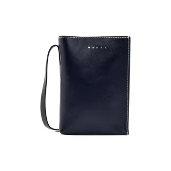 MARNI Grained Calfskin Messenger Bag Crossbody Bag Shoulder Bag Men's Marine Blue & Gray