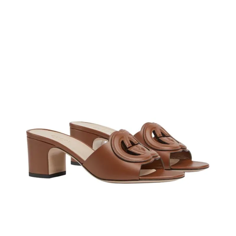 GUCCI Interlocking Slide Slippers Women's Brown-1