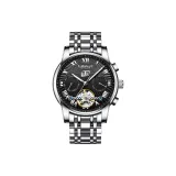 Silver Case Black Dial Silver Steel Band