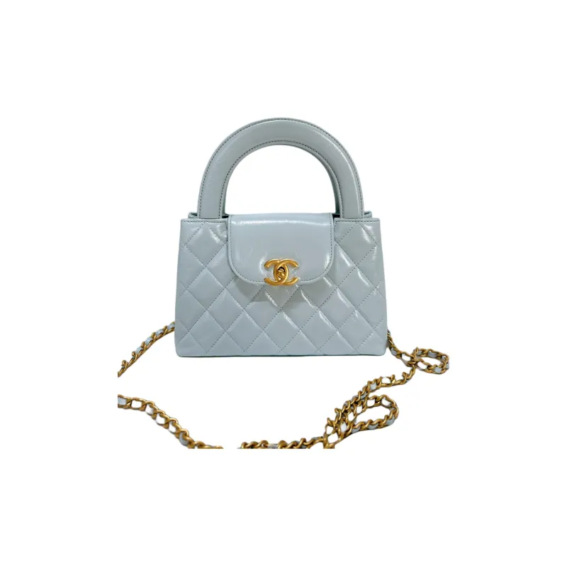 CHANEL Shiny Calfskin Crossbody One Shoulder Handbag Mini Women's Mint Blue Green-4